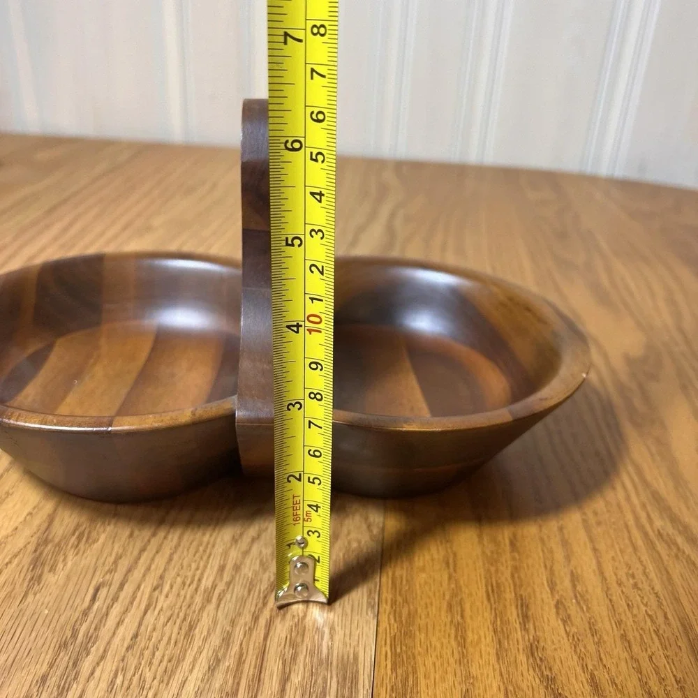Vintage Black Walnut Handled Double Bowl Walnutware Ozark Native Wood Product